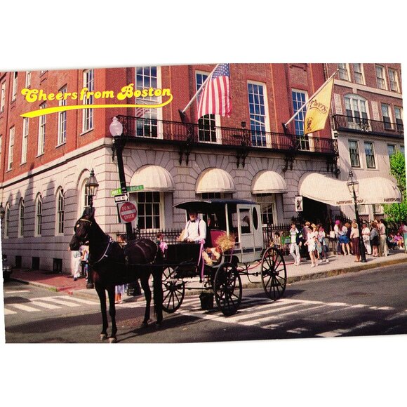 Cheers From Boston Massachusetts Vintage Postcard Horse Carriage Scene - Picture 1 of 2